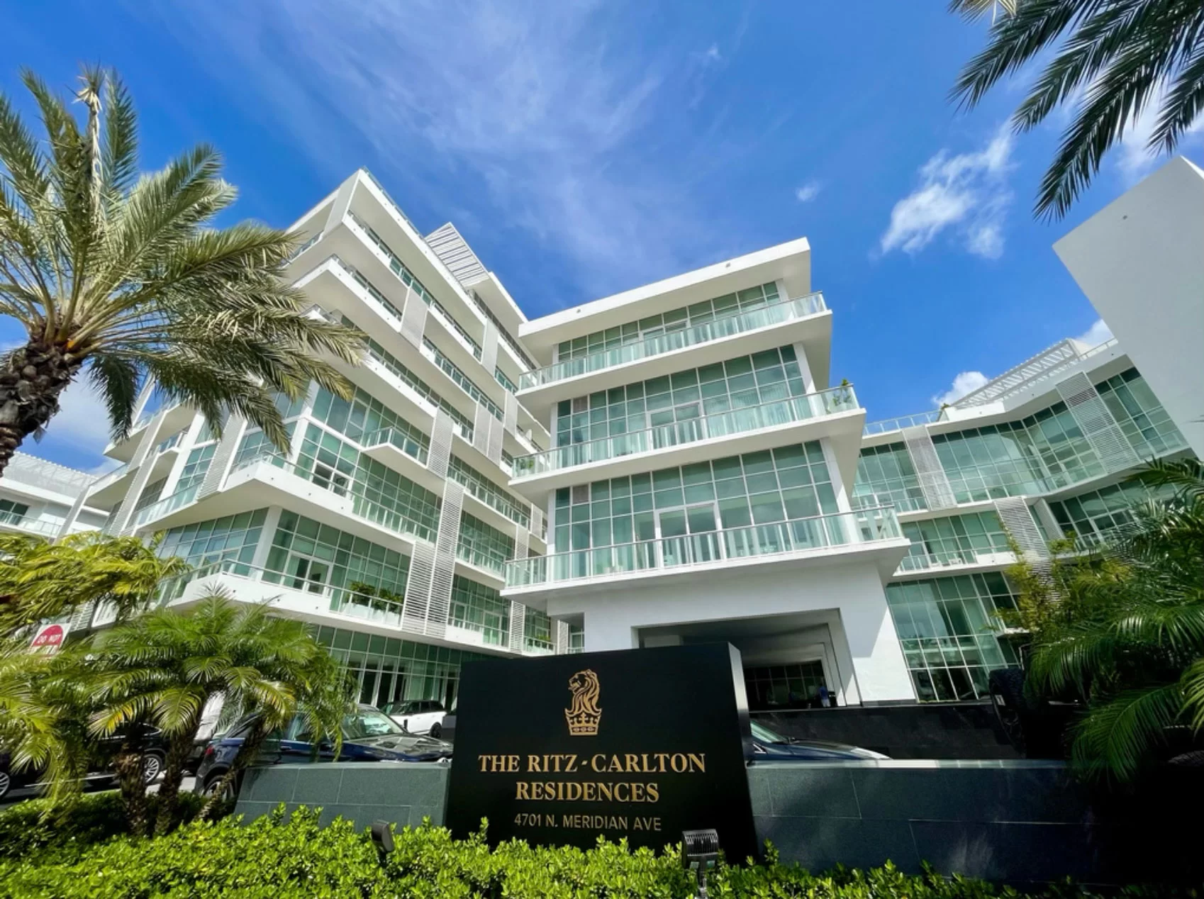 Ritz-Carlton Residences Miami — multi-story glass facade with entrance signage